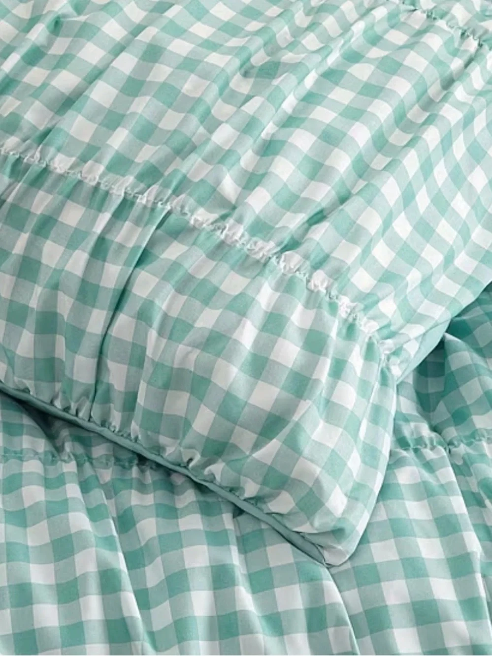 Sea Foam Green Gingham Ruched TWIN / TWIN XL Comforter Set ~ Cottage Charm